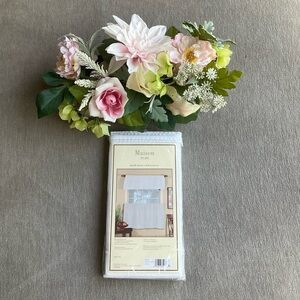 Madison Tier Pair White Curtain with Floral Accent 60x24